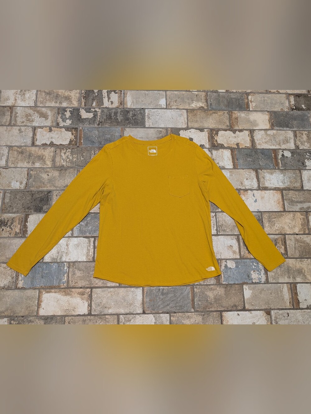 The North Face Mustard Yellow 100% Cotton Long-Sleeve Pocket Tee - Women's Large